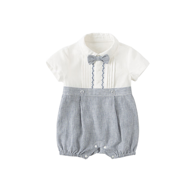 戴維貝拉（DAVE＆BELLA）紳士風(fēng)嬰兒衣服男寶寶睡衣新生兒連體衣幼童爬服夏季新款外出服 白色【現(xiàn)貨】 90cm（建議身高80-90cm）