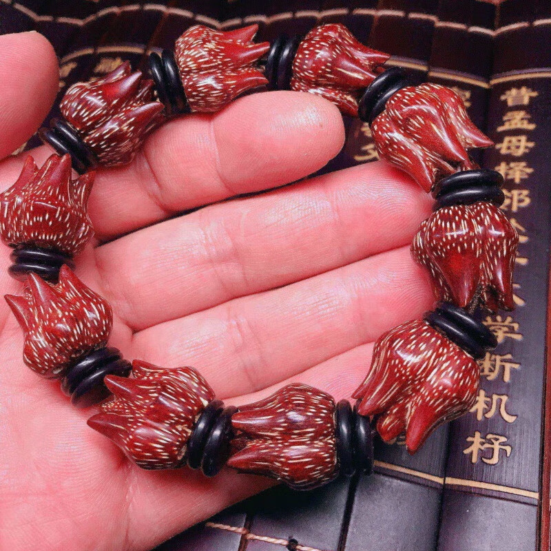 振千滴血莲花手串菩提子海南野菠萝手工血红佛珠手工男女情 七瓣同瓣