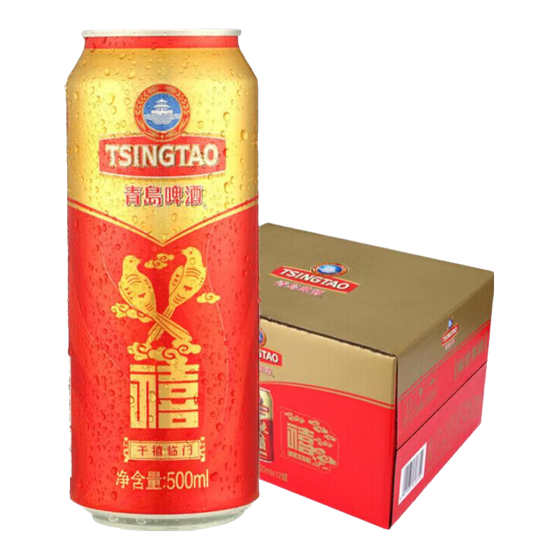 青岛啤酒千禧临门 整箱装 禧罐 原麦汁浓度10°P 500mL 12罐