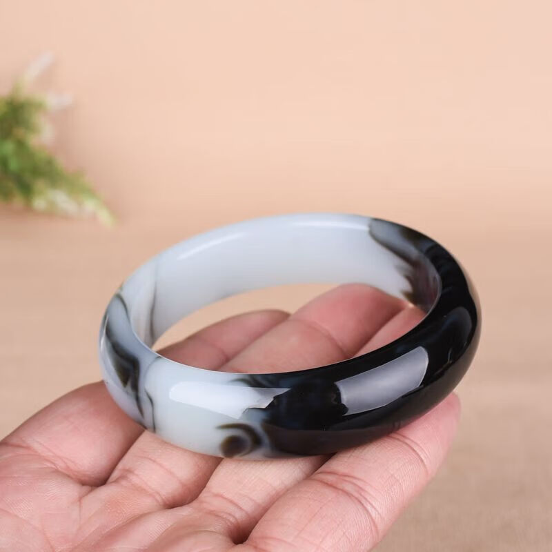 复古飘花玉 女款烟灰玉手镯子 内直径56mm