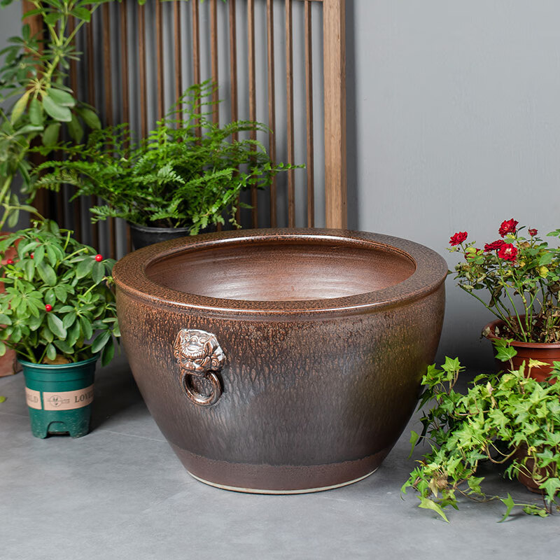 缸特大号庭院门海大型睡莲缸荷花缸老式大水缸 狮子缸直径41高26厘米