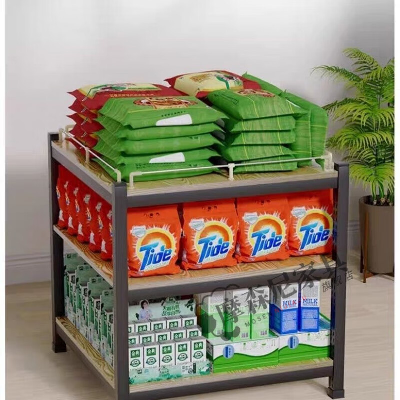 摩森尼超市堆头货架粮油钢木牛奶陈列架饮料促销便利店地堆展示架三层 三层高95堆头食油款 长120cm宽120cm 特厚