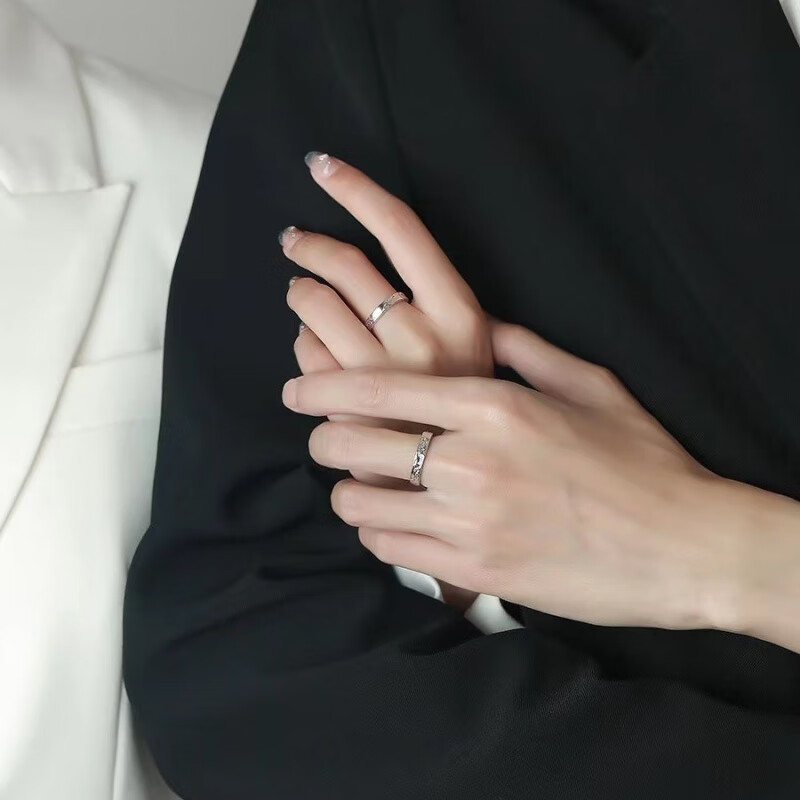 老银匠冰川情侣对戒S925纯银戒指男女一对小众设计感七夕礼物送女友 925 冰川情侣一对 可刻字+鉴定证 开口可调节