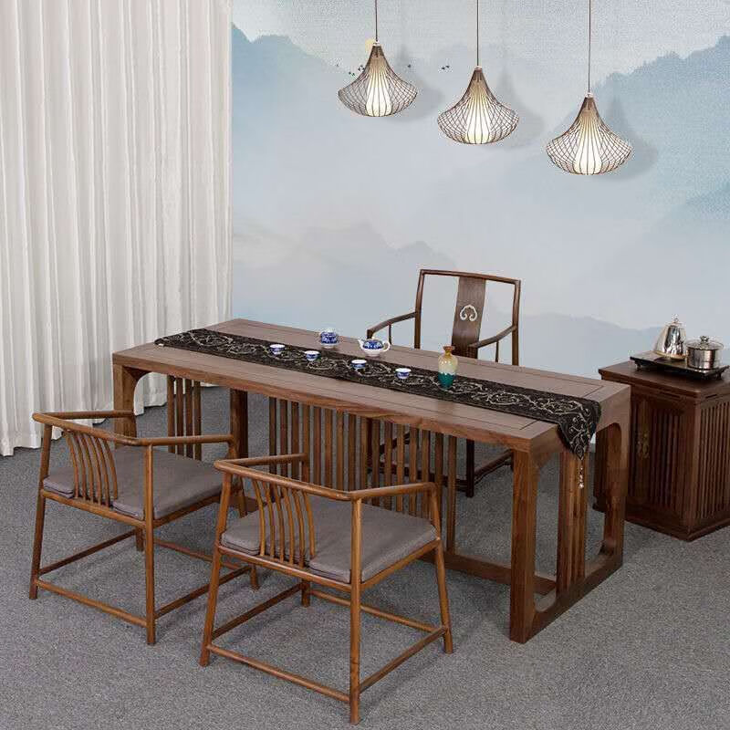 新中式茶桌椅组合 老榆木实木家具 家用办公禅意仿古茶楼茶室茶台 单