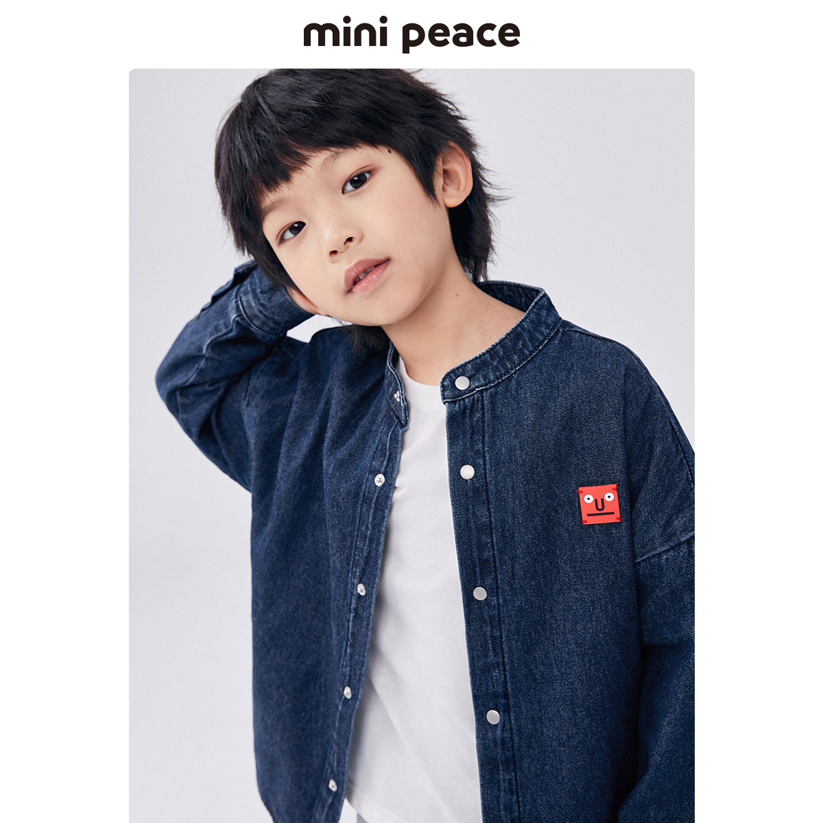 MiniPeace太平鸟童装男童长袖牛仔衬衫外套卡通装饰春秋新品 牛仔衬衫 150cm