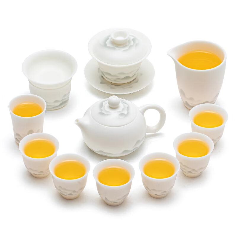 金镶玉温文杰老师手作 功夫茶具套装素烧羊脂玉瓷家用陶瓷送礼礼盒装 温文杰水墨远山羊脂玉瓷套装