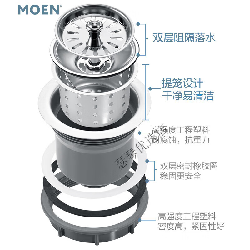摩恩(moen)摩恩水槽配件不锈钢水槽落水器下水器塞头垫圈sb10/sb19/10