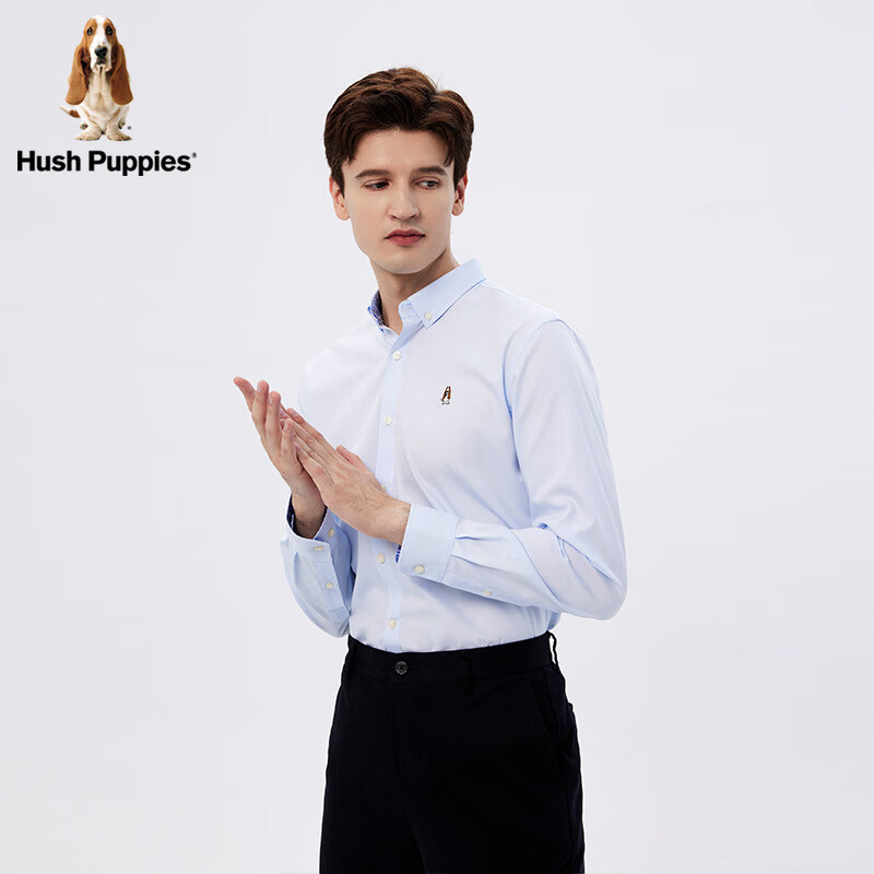 暇步士(Hush Puppies)男装春季新款纯棉基础款商务通勤休闲衬衫 025浅蓝2 L