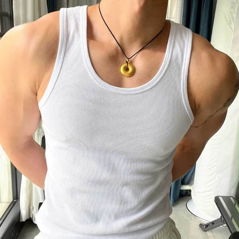 迈迪萨夏季美式轻薄运动健身细螺纹工字背心男跑步训练弹力吸汗透气 黑色+白色 2XL 版型紧身【建议110-125斤】
