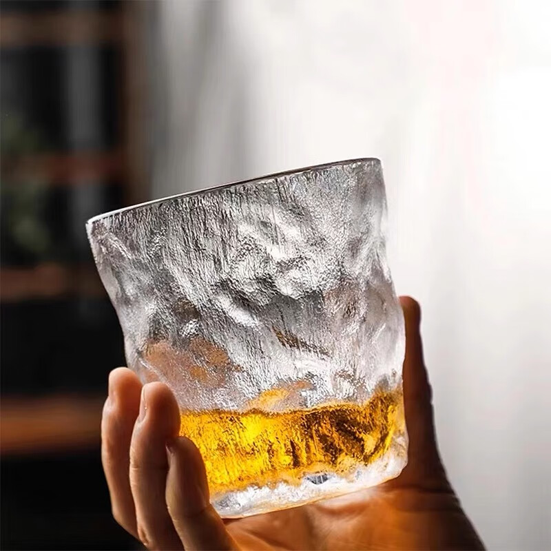 厨聚德创意高颜值玻璃冰川纹水杯家用泡茶杯啤酒杯 冰川矮杯1个