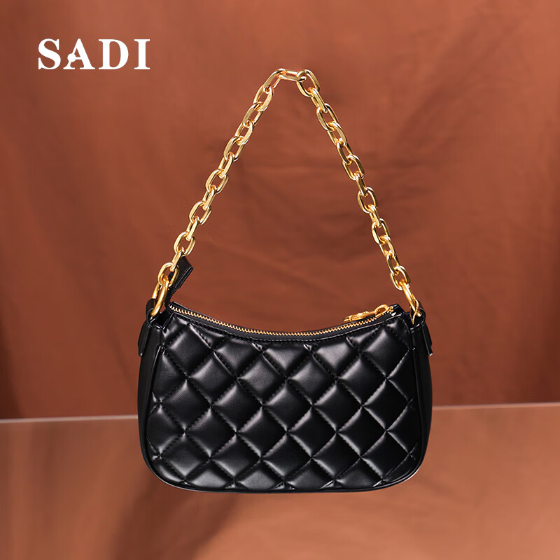 sadi萨迪腋下包手提包单肩女包斜挎法棍包法式头层牛皮菱格链条小方包
