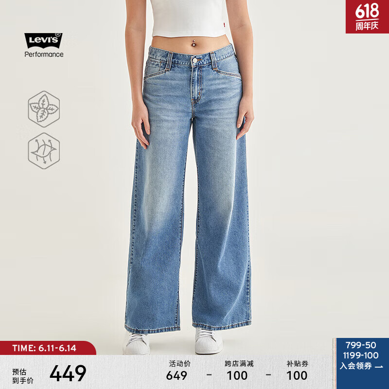 Levi's李维斯冰酷系列24夏季新款女士复古baggy直筒牛仔老爹裤 蓝色 27 29