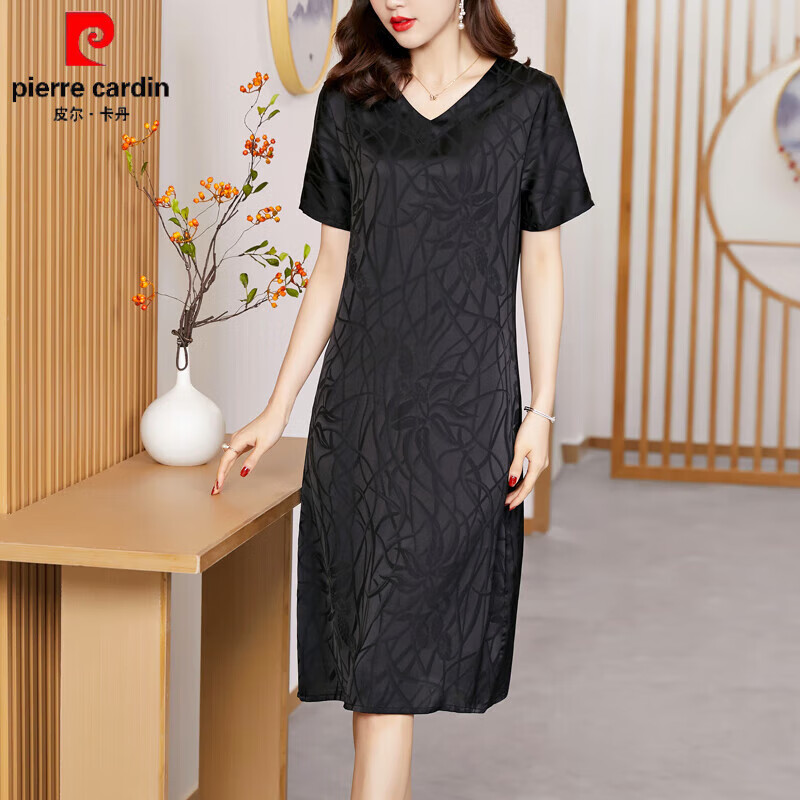 皮尔卡丹(pierre cardin)官方高端香云纱裙子香云纱连衣裙女夏季大