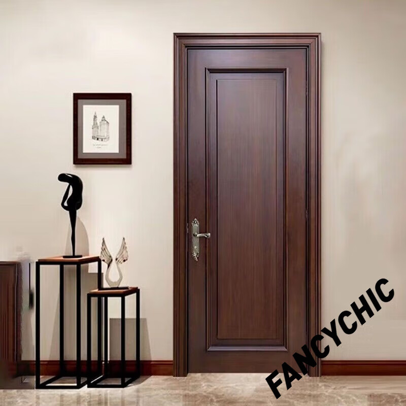 fancychic实木门卧室门黑胡桃木门房间门橡木实木复合门环保烤漆房门