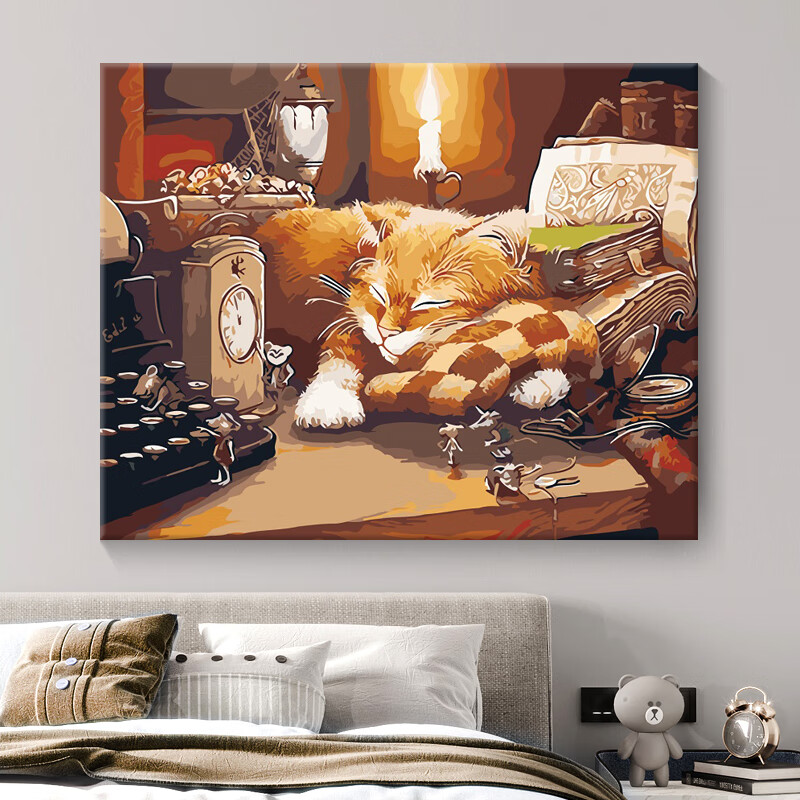 数字油画填色diy水彩画手工手绘装饰画治愈水粉画成人解压睡猫 睡猫