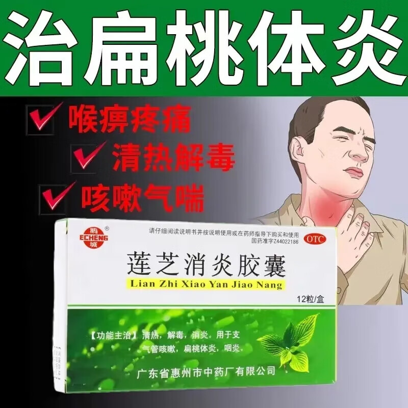 鹅城莲芝消炎胶囊12粒扁桃体炎清热解毒支气管炎连芝咽炎喉咙发炎专用