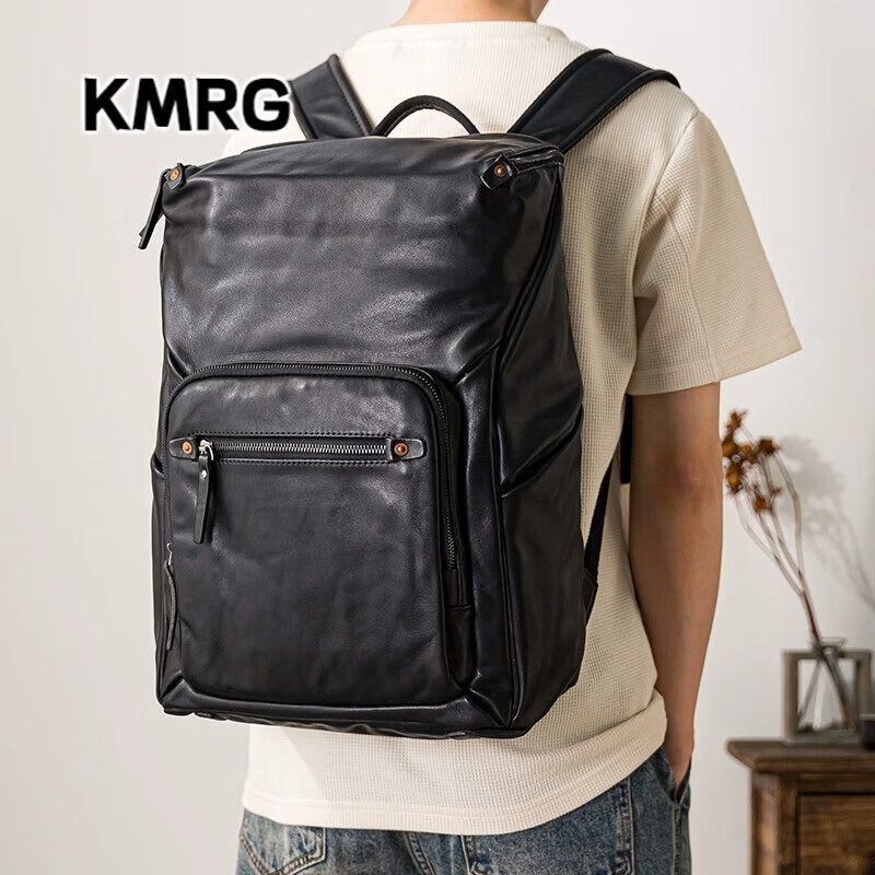 kmrg轻奢品牌男士双肩包大容量头层牛皮旅行背包时尚潮流电脑包书包