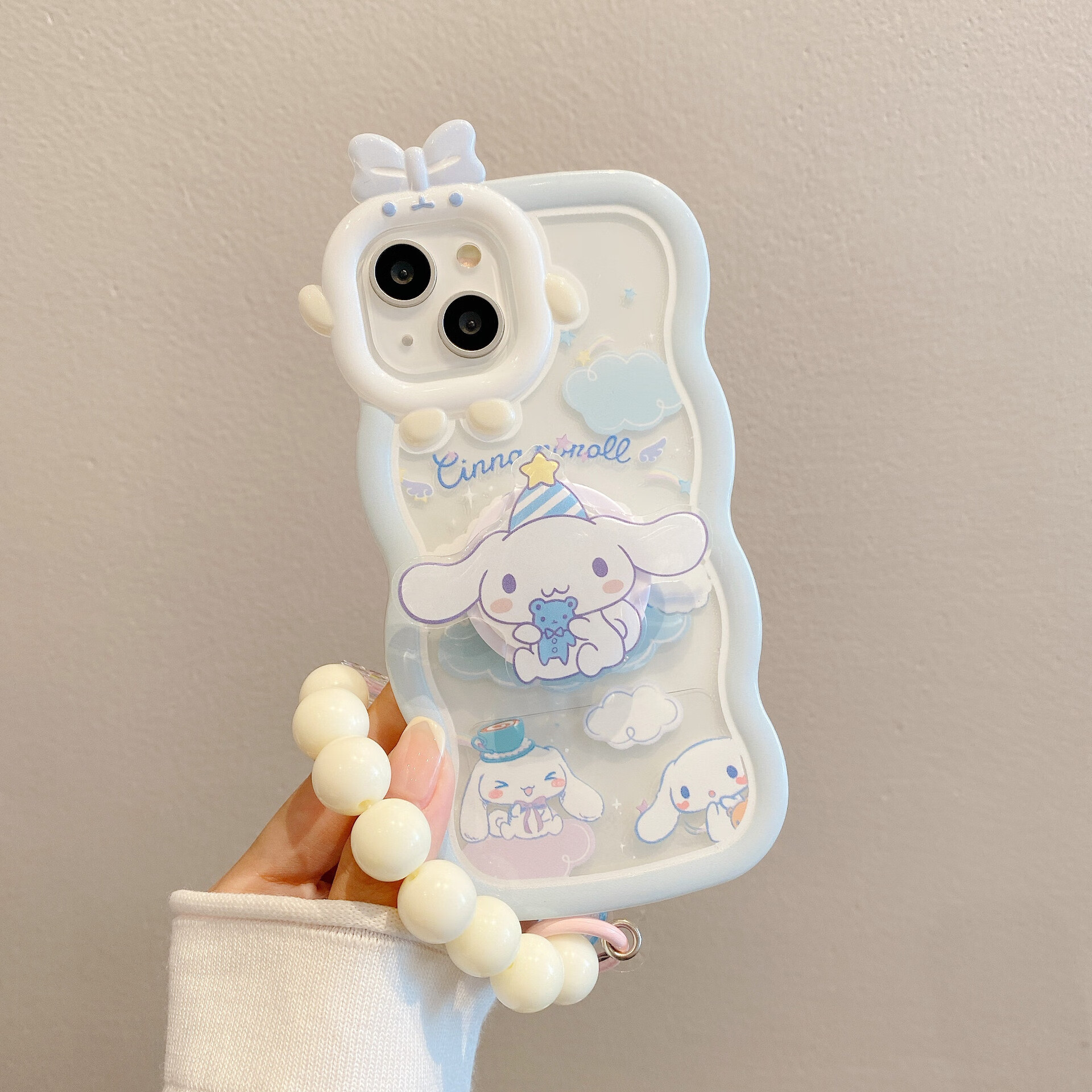欧诺拉波浪小怪兽适用苹果16手机壳iPhone12PRO玉桂狗卡通TPU光油 玉桂狗+珠子链+支架 16PROMAX
