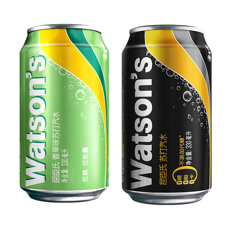 屈臣氏(Watsons)苏打水气泡饮料特调解腻330mL*24罐混合(原味20罐+香草4罐)