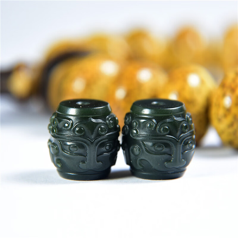今传福天然和田玉桶珠散珠塔青玉珠子貔貅鼓珠转运手串配珠守护顶珠