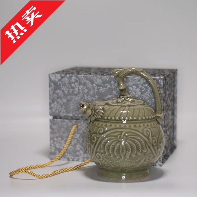 山头林村回心壶仿古耀州青瓷倒流注两心双层壶戒盈杯转心千杯不醉龙头