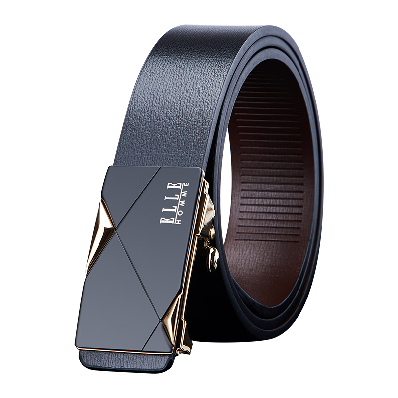 ELLE HOMME男士皮带男真皮无牙自动扣腰带商务裤带高档生日圣诞礼物送男友 【专柜礼盒】金色-902041 105cm （120斤以内适用）