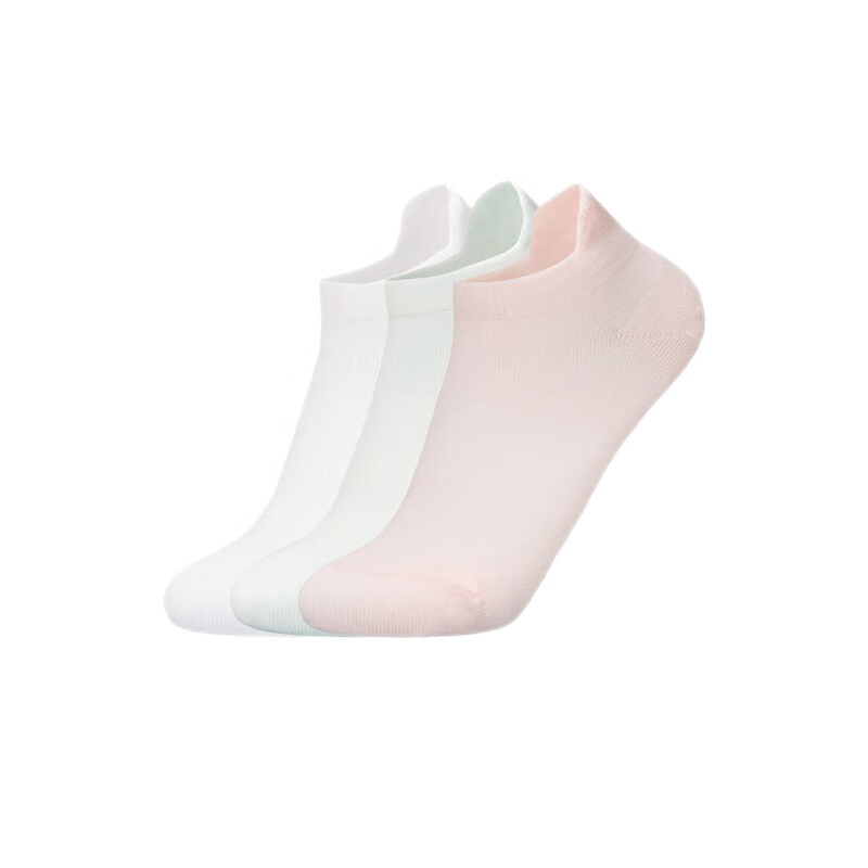 李宁女子短筒低跟袜三双装运动袜子船袜隐形薄袜(拆封后不予退换货) 白、粉绿、浅粉-1 M