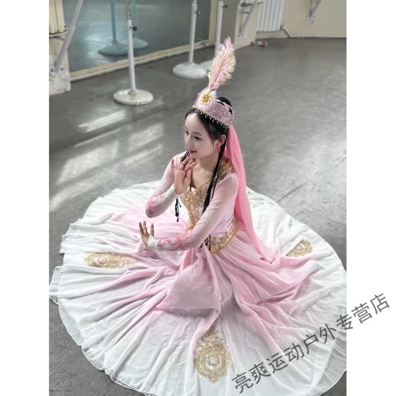 姒桀新疆舞蹈演出服女渐变大裙摆维族艺考表演服剧目服民族舞阿依古丽