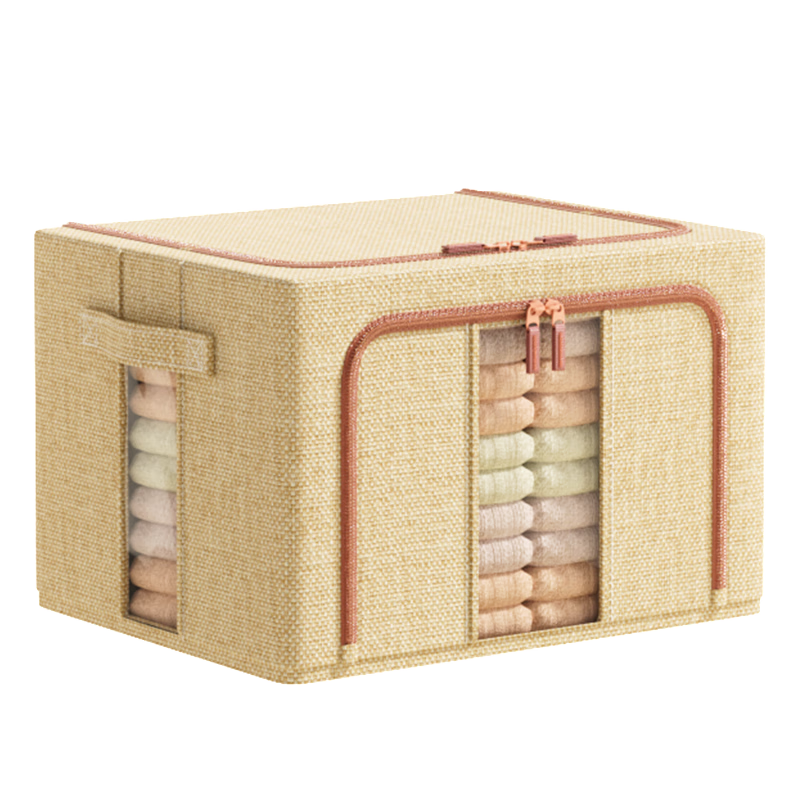 美丽雅布艺收纳箱衣服棉被整理箱衣柜储物箱盒百纳箱双窗卡其色100L