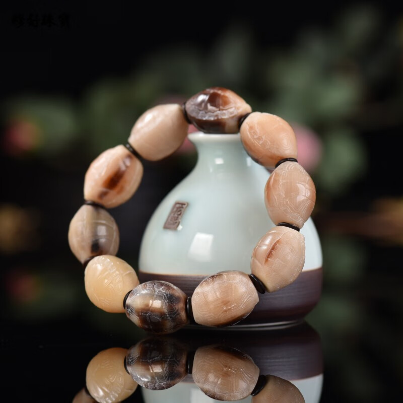 穆舒 天然西藏老牦牛角雕刻富甲天下乌龟壳手串佛珠手链男女藏式文玩