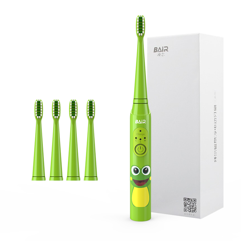 拜尔（BAIR） K3儿童电动牙刷充电式3-6-10-12岁以上非U型小孩宝宝小学生青少年软毛全自动声波刷牙 送孩子 苹果绿（4刷头）