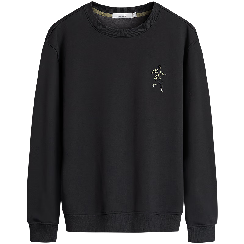 与狼共舞【长绒棉内里加绒】秋冬圆领加厚保暖上衣男士卫衣 001黑色 175 