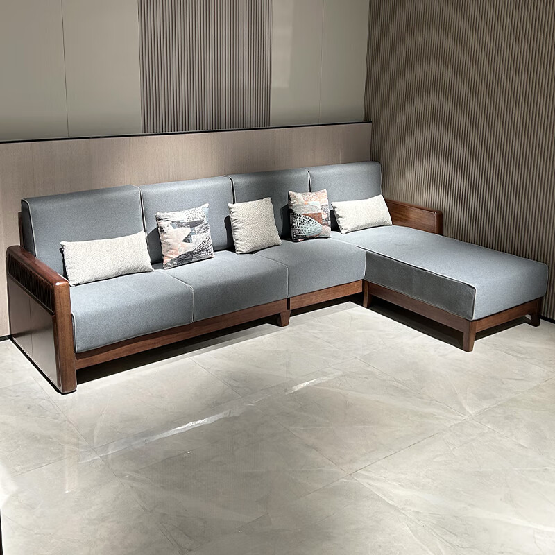 菲乐熊胡桃木沙发组合客厅家具小户型全实木沙发现代简约木质转角沙发