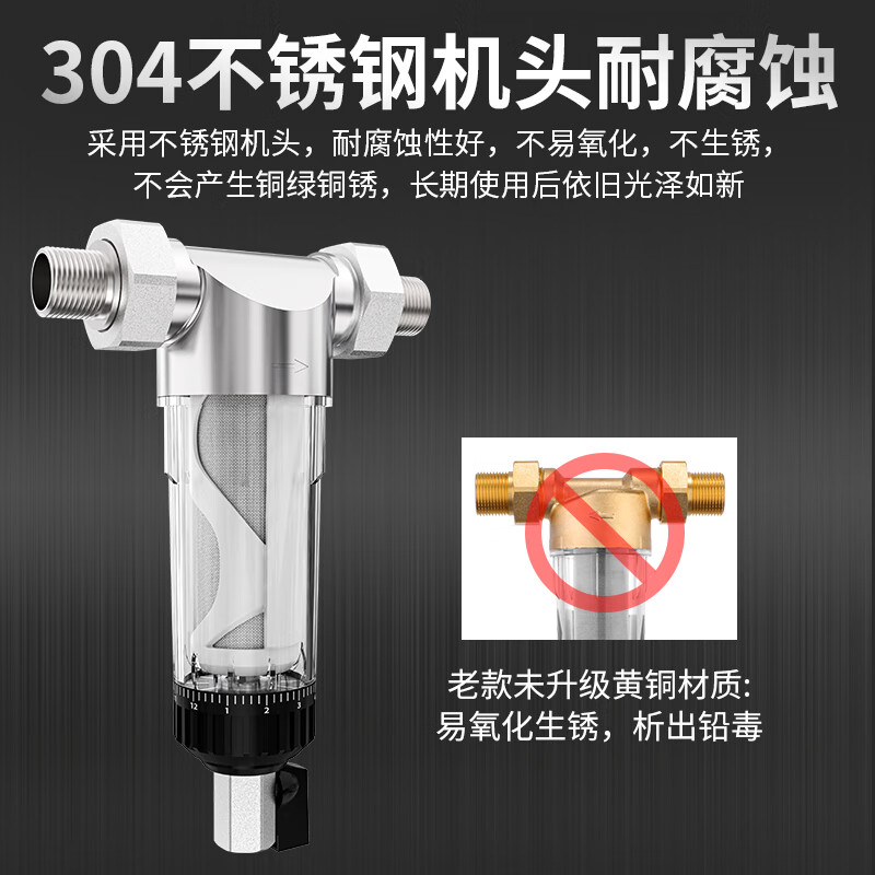 创新者304不锈钢前置过滤器家用反冲洗全屋中央自来水管道大流量净水器 不锈钢6分活接头