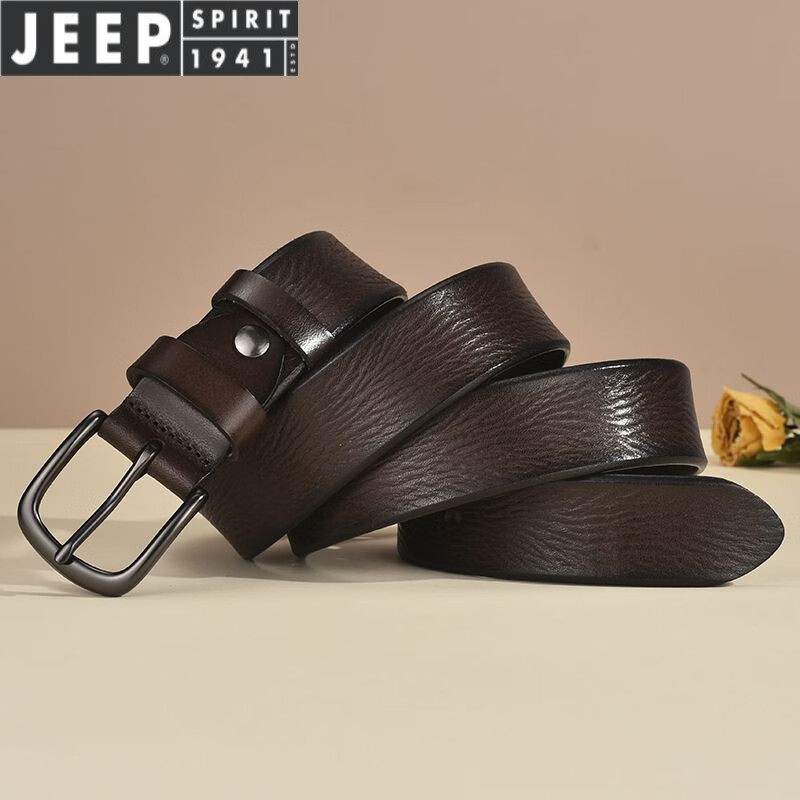 JEEP SPIRIT轻奢防过敏纯牛皮皮带软真皮裤腰带男士针扣简约休闲复古男青年商 1077:卡其色(带宽3.5CM) 100cm