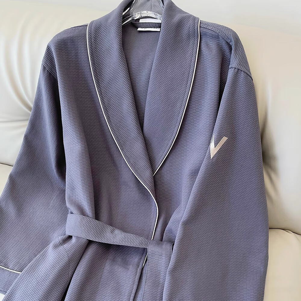 万豪w酒店睡袍男女同款华夫格浴袍白色加长浴衣夏季吸水bathrobe 灰色