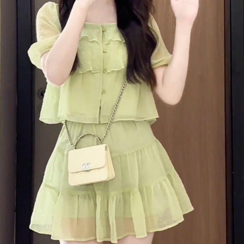 nzglr女生衣服夏天甜美风穿搭一整套甜美清新夏季小个子荷叶边方领