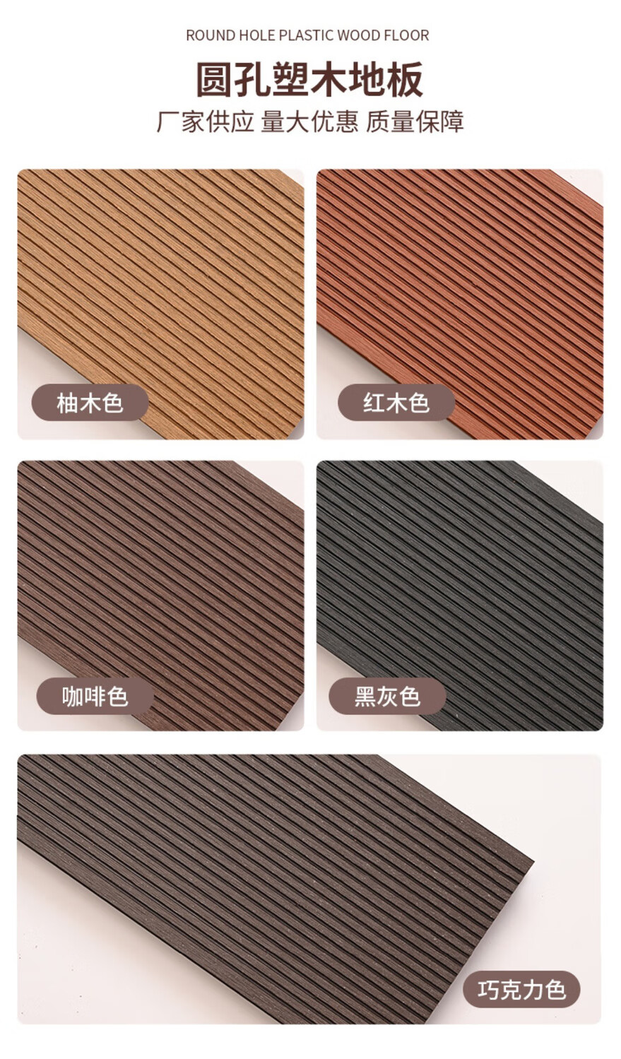 二代共擠塑木板塑木地板戶外露臺(tái)塑木板室外陽(yáng)臺(tái)庭院防腐木塑地板 圓孔直紋地板-工程款