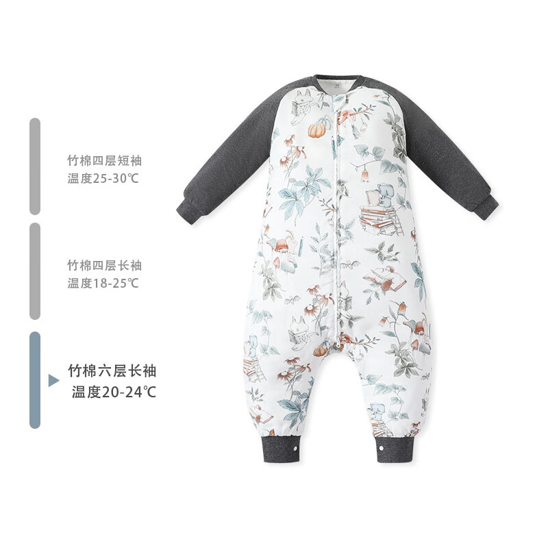 格里尼（griny）婴儿睡袋春秋薄款纱布保暖宝宝竹棉分腿睡袋四季通用空调房防踢被 乖兔妙享记（袖拼6层纱布） 110码/XL[建议身高105-115cm]