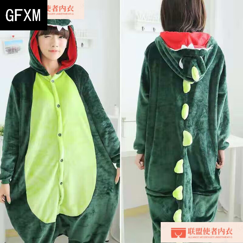 GFXM者愛情公寓哈士奇連體睡衣卡通動物動漫法蘭絨大力家居服男女同款 關(guān)谷恐龍有鞋 L(168-178cm)