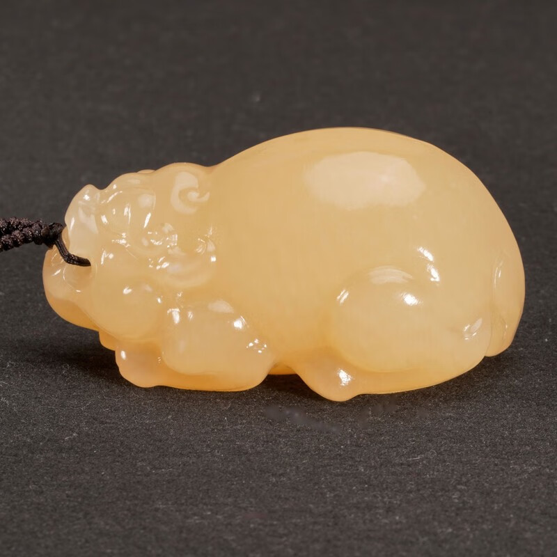 迎淇轩米黄玉貔貅手把件 男款玉石文玩手把原石摆件附证书