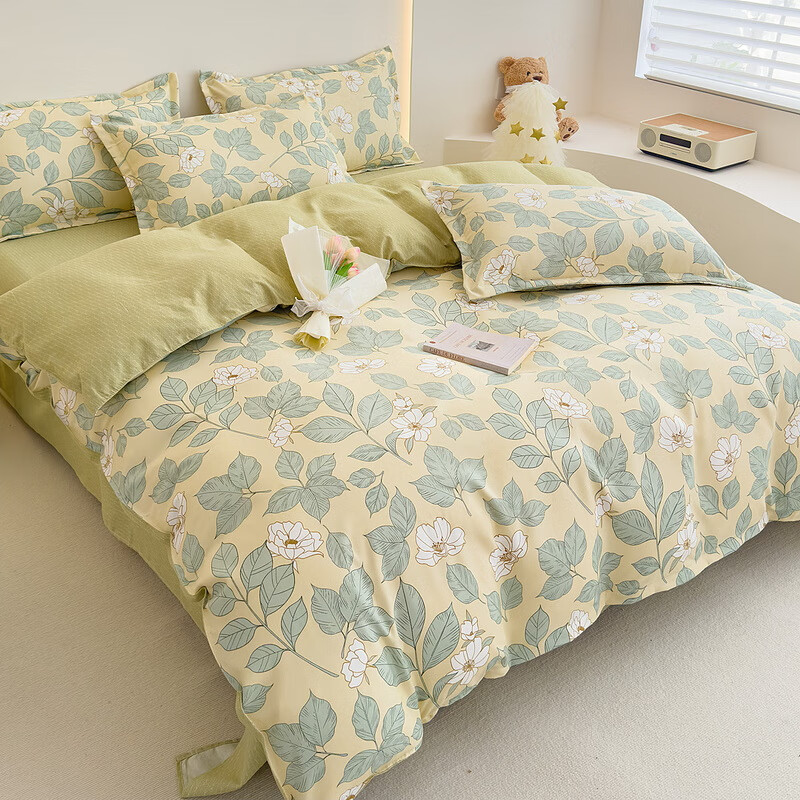 多兰诗(Duolanshi)春秋磨毛四件套 斜纹印花卡通套件被套床单宿舍四季床上四件套 流连幽香 2.0米 床单款 /被套200*230 四件套