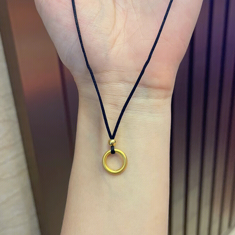 轻版黄金素圈平安扣编织项链