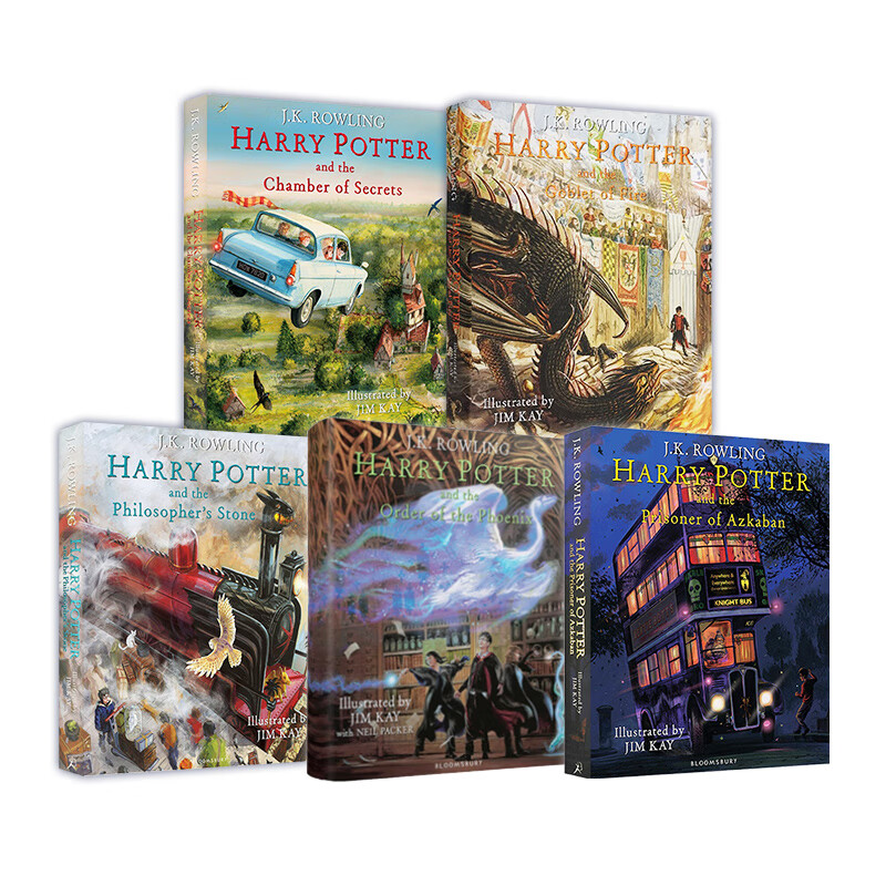 英文原版绘本【精装】彩绘插画版 全套送帆布袋 Harry Potter 哈利波特 大开本12345 哈利波特与魔法石·秘室·阿兹卡班的囚徒·火焰杯·凤凰社 Harry Potter 哈利波特 5册全