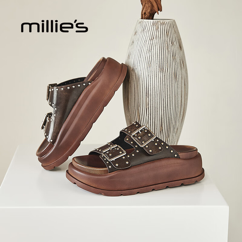 妙丽拖鞋女休闲舒适百搭居家厚底增高学士时尚2025年夏季新款 棕色 35 (225mm) 标准码