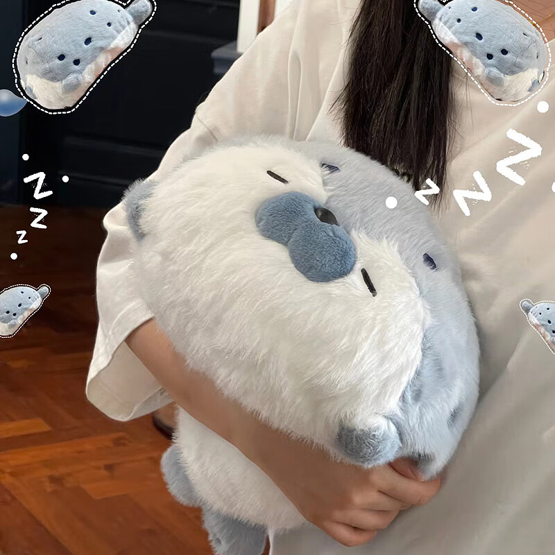 婴果小岛海豹玩偶抱枕毛绒玩具床上陪睡觉抱睡公仔大娃娃可爱生日礼物女生 正版蓝色趴姿海獭【40厘米】