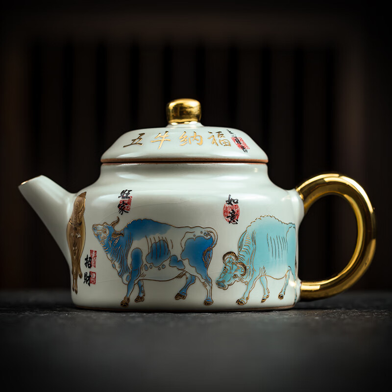唐舍高端大师手作汝窑五牛纳福壶陶瓷茶壶功夫茶具泡茶器单壶礼品