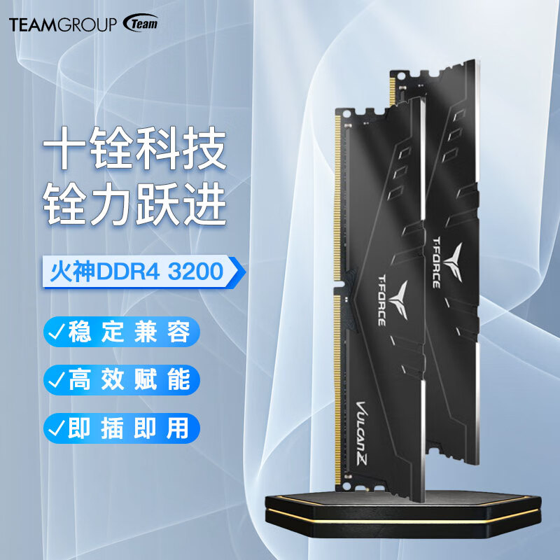 十铨科技（Team）火神Z系列台式机电脑内存条DDR4电竞超频马甲条 火神 3200马甲 黑色 8GB 1条 （8G单条）