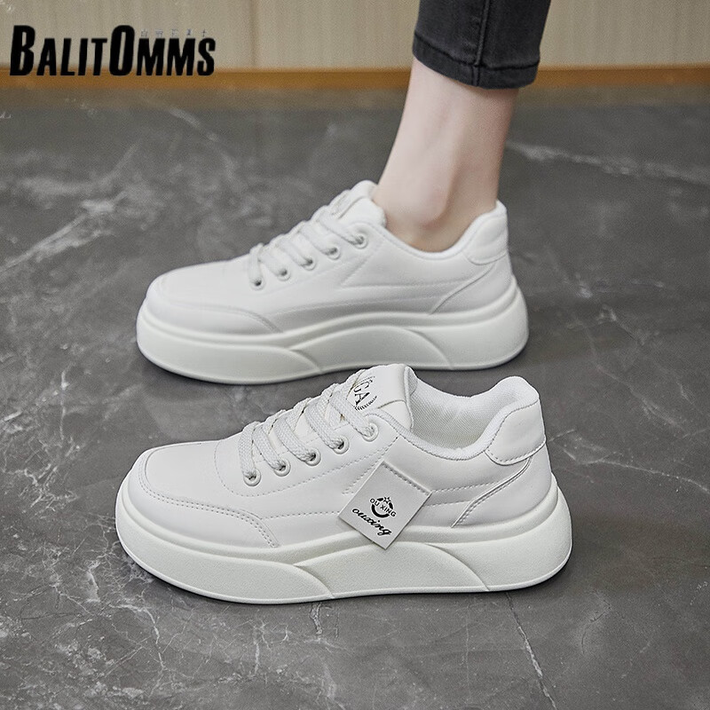 红青蜒软皮小白鞋女春季新款轻便软底休闲板鞋百搭学生运动鞋通勤米 