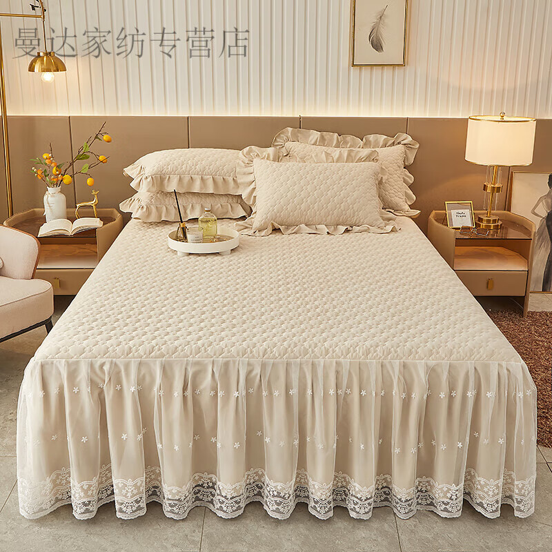 汐苑床裙单件纯棉床裙2023新款高档大气床裙单件床围裙床单带裙边床罩